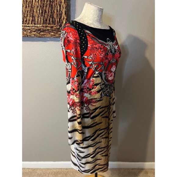 Roberto Cavalli Dress Long Sleeve Stretch Silk Animal Flowers Small Luxury $1250 - Picture 6 of 12